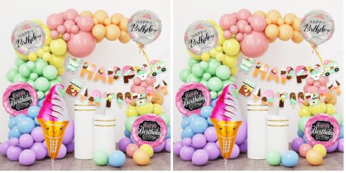 Image of Rozi Decoration Latex, Foil, Cardstock Ice Cream Theme Birthday Decoration Items Set Of 58 Pcs Pastel Balloons For Donut Theme Birthday Parties Decorations, Candy Theme Birthday Decoration (Pack of 2)