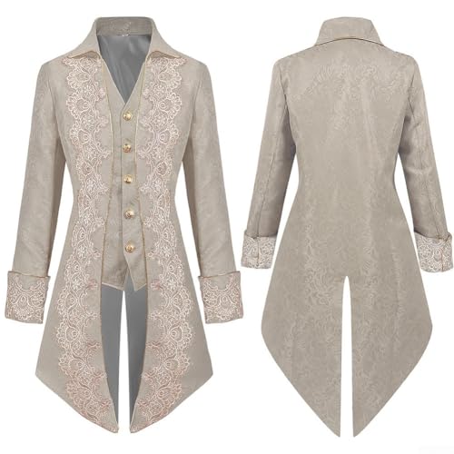 Veste brodée gothique pour homme - Style victorien - Style victorien - Blazer en polyester décontracté - Taille S beige