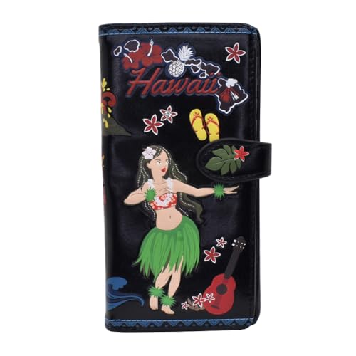 Shag Wear Women's Premium Vegan Clutch Cardholder Wallet Zipper (Aloha, Black)