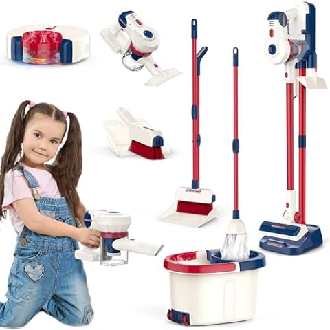 Fistone Kids Cleaning Set for Toddlers, 12 Pcs Vacuum Cleaner Toy Set, House Keeping Toy Set Including Vacuum Cleaner Sweeper Bucket Mop, Pretend Home Cleaning Play Set Gifts for Boys & Girls Cover