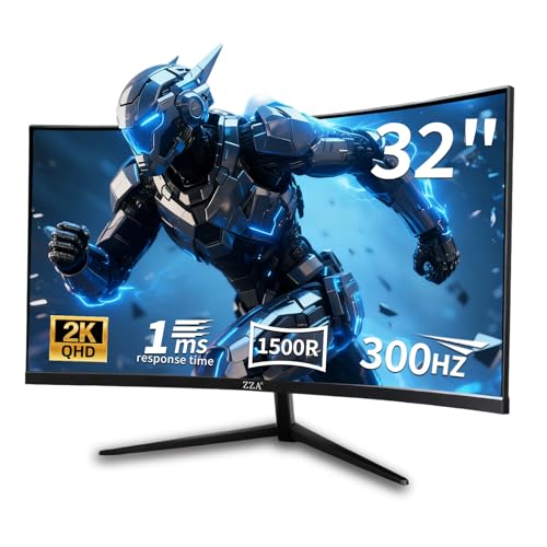 Image of ZZA 32 Inch 300Hz Curved Gaming Monitor,QHD 2560 * 1440 Gaming PC Monitor, Curved 1500R,4000:1 Contrast,1Ms MPRT,HDR,FreeSync,VA,HDMI DP1.4