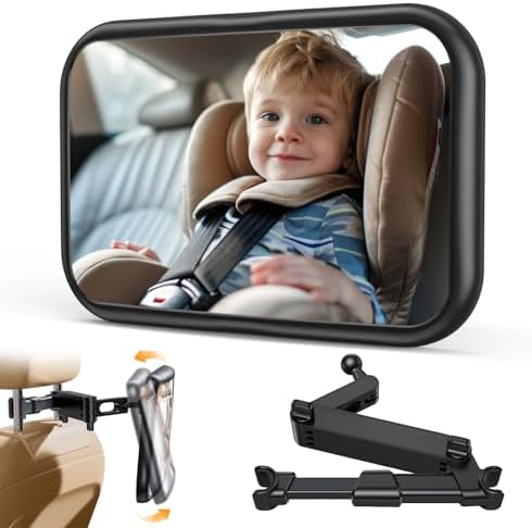 OMOTON Baby Car Mirror for Back Seat Shatterproof, 360° Adjustable Car Mirror with Secure Hook Clip (11-5.91 cm) for Children Crystal Clear View for Safe Kids Monitoring Rear Facing
