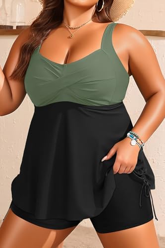 Image of Aqua Eve Women Plus Size Tankini Swimsuit Two Piece Flowy Swimdress Bathing Suits with Shorts