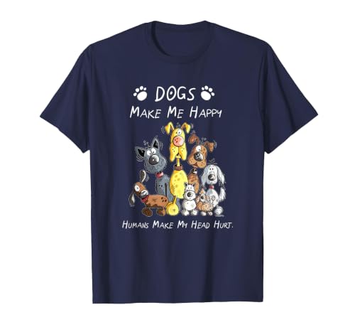 Dogs Make Me Happy Humans Make My Head Hurt T-Shirt, Men, Navy Blue, Large