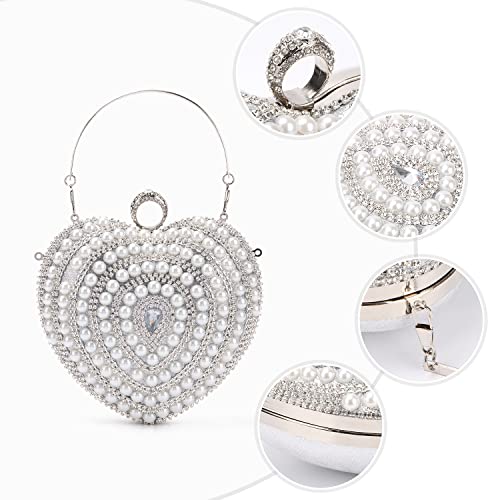 Sukutu Cute Heart Shape Clutch Bag Women Elegant Pearl Rhinstone Evening Purse Wedding Party Bridal Prom Handbag #TOP5
