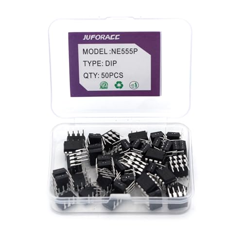 JuForACC 555 NE555 Timer IC Pulse Generator and NE555P Single Precision Timers Chips DIP-8 Pins for Electronic DIY Integrated Circuit Kit Pack of 50 PCS