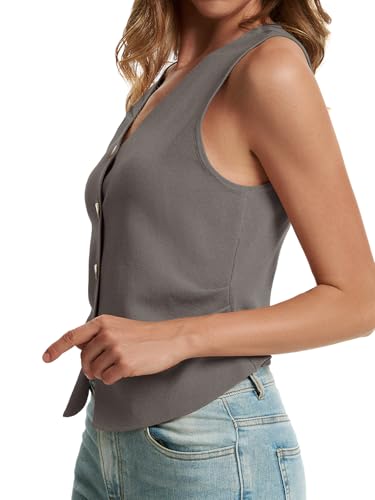 Image of Sweater Vest Women Dressy Button Up Knit Sleeveless Tank Tops Work Business Casual Outfits Summer