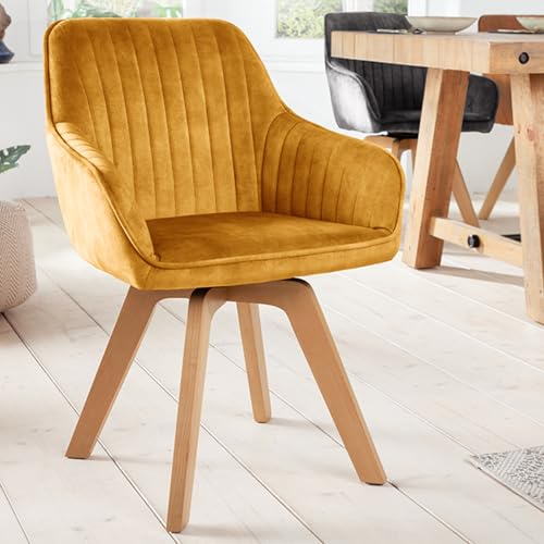 Riess Ambiente Drehbarer Design Stuhl Livorno senfgelb Samt Buchenholz Beine Esszimmerstuhl Küchenstuhl