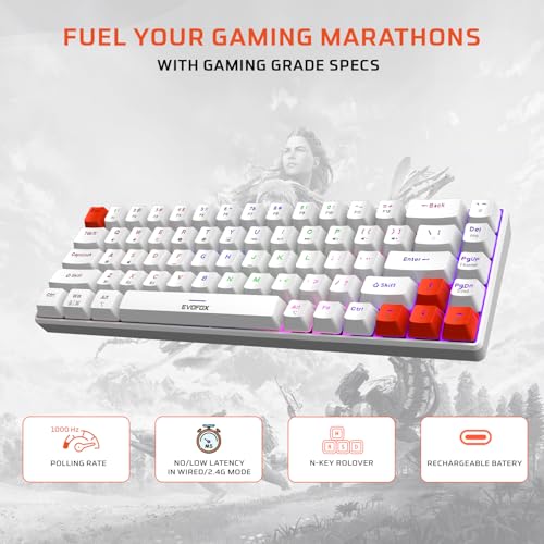 Image of EvoFox Katana S Mini Mechanical Keyboards Wireless | Tri-Mode (3X BT, 2.4GHz & Wired) Connectivity | Hot-Swappable Red Switches | 68-Key Compact Layout | Rainbow Backlight | Rechargeable Battery
