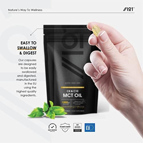 MCT Oil 1000mg - Medium Chain Triglycerides  Made from Coconuts  Source of C8 + C10  Non GMO, Keto, Halal  90 Softgels