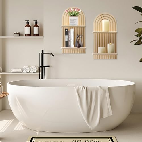 YapitHome 2 Stück Wandregal Holz Wanddeko Regale für Wände Holz Vintage Landhausstil Regal für Badezimmer,Arbeitszimmer,Küche,Wohnzimmer