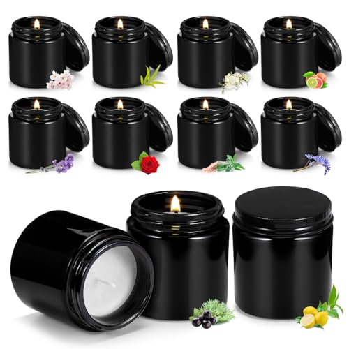 Yexiya 50 Pcs Mini Mason Jar Candles 3.5oz Scented Small Jars Candles in Bulk 10 Fragrances Relief Aromatherapy Candles Gifts Set for Wedding Bridal Baby Shower Party Favors Birthday Gifts(Black)
