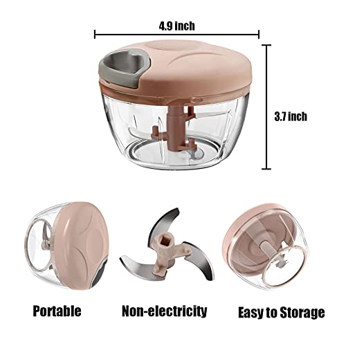 Yeaki Mini Food Chopper, Manual Onion Chopper Garlic Chopper, Hand Food Processor Veggie Chopper for Vegetable, Nuts, Garlic, Salad, Puree and Pestos