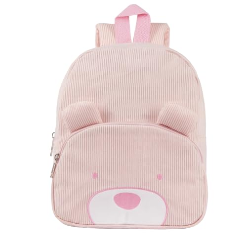 RETEN Mochila infantil de veludo cotelê para meninos e meninas 3-6 anos pré-escolar, jardim de infância, urso fofo, mochila de viagem para creche, Rosa, Mini
