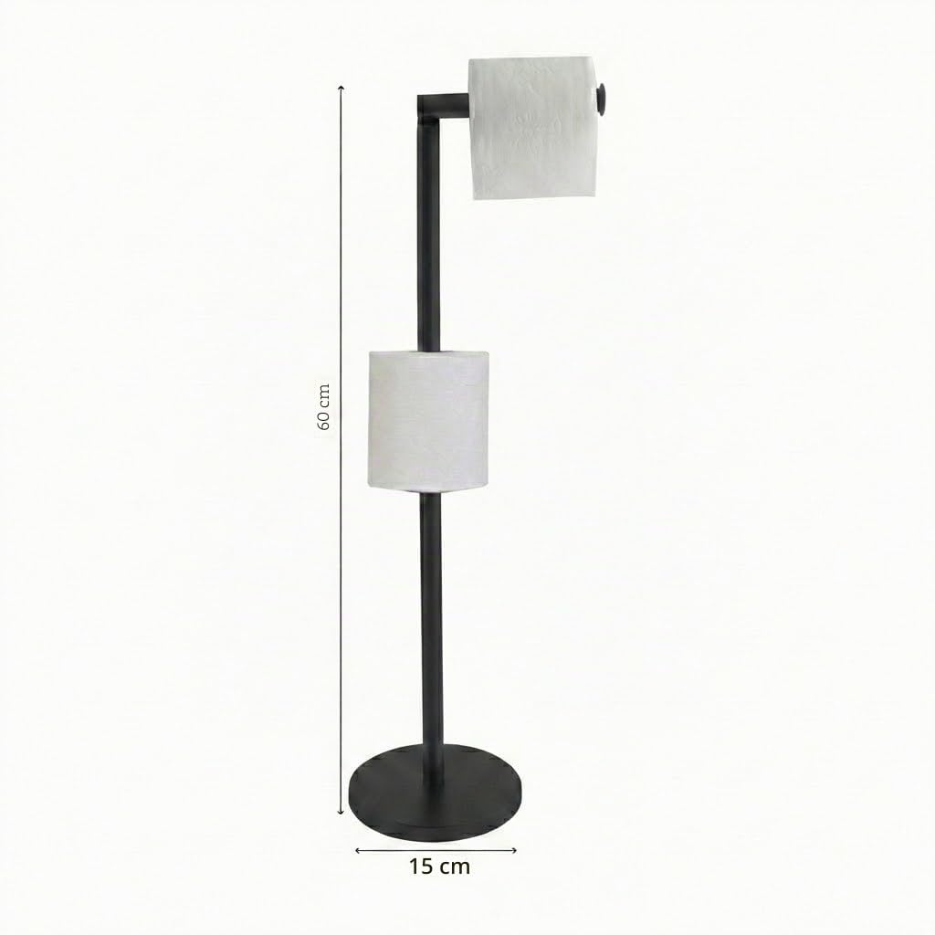 MSV - Portarotolo da Terra - Finitura Nero Opaco - 15 x 60 x 15 cm - Design Moderno - Facile Installazione - Elegante Accessorio da Bagno