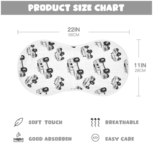J JOYSAY Monster Trucks White Baby Burp Cloths for Boys Girls Large 22''x11'' Cotton 4 Layer Baby Burp Cloth Set for Drool Unisex one sizex22