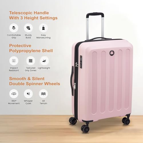 Image of DELSEY PARIS Unlock 66 CM Medium Check-in Polypropylene 8 Wheels Pink and Expandable with Global Warranty 2 Years Hard-Sided Trolley Bag /Suitcase /Luggage /Lightweight