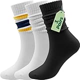 CASOMS 3 Pairs Solid Color Slouch Crew Socks for Women Cotton Blend,Thin Women's Crew Socks Size 5-9,Fashion Retro Soft Cozy Everyday Casual Solid Color Scrunch Boot Chunky Ribbed Gifts for Women