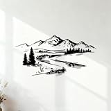 Adesivi con scritte Paesaggio Montagne naturali Fiume Albero 34x67.9cm Dotato di kit di pellicola di trasferimento Nero