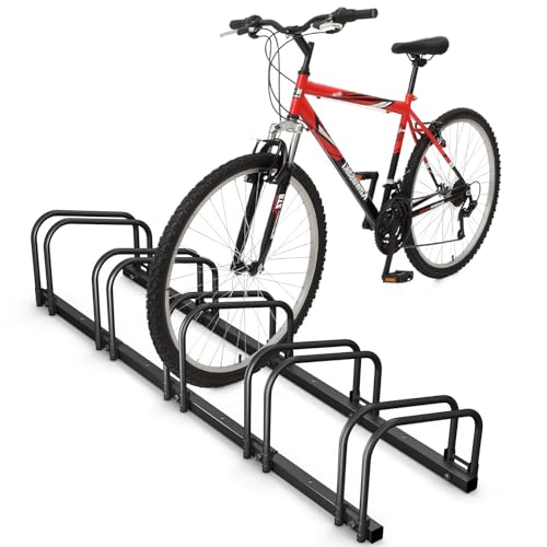 VOUNOT® Soporte para Aparcar 5 Bicicletas, Aparcamiento, Estacionamiento para Bicis, Suelo y Pared Montaje, Interior y Exterior, Negro