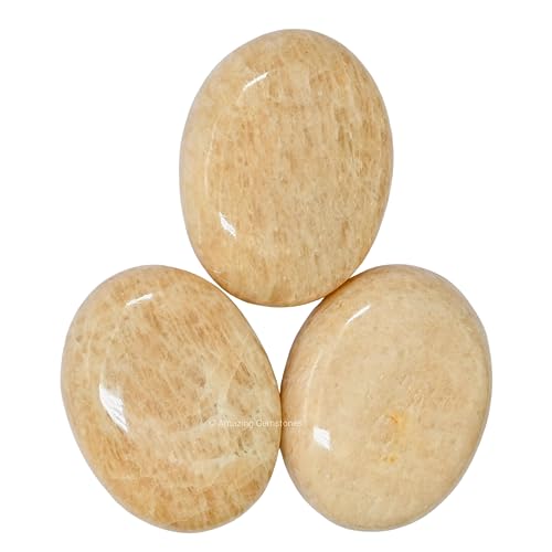 Image of Cream Moonstone Crystals and Healing Stones - Large Palm Stone Crystals Piedra - Crystal for Good Luck, Positive Energy, Meditation - Unique Stocking Stuffers and Birthday Gifts for Women, Men
