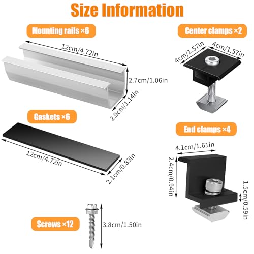 Solarmodul Halterung Set Kit, Verstellbar Solarpanel Schienen Zubehör, Solar Befestigung Flachdach, Trapezblech Montageset mit Endklemme, Solarmodule für Balkonkraftwerk, Flachdachhalterung,Metalldach