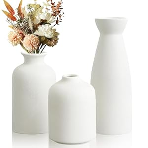 3er Boho Vase Set,Keramik Vasen Modern Vasen Deko,Schwarze Vase Blumenvase,Kleine Vasen Für Pampasgras Blume,FürWohnzimmer Tisch Fensterbank Deko (Weiß-B)