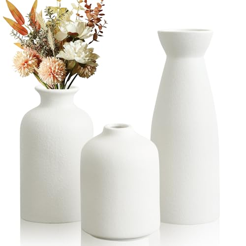 3er Boho Vase Set,Keramik Vasen Modern Vasen Deko,Schwarze Vase Blumenvase,Kleine Vasen Für Pampasgras Blume,FürWohnzimmer Tisch Fensterbank Deko (Weiß-B)