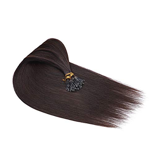My-Lady Nano Bead Hair Extensions Human Hair Invisible Nano Ring Hair Extensions Pre Bonded Cold Fushion Natural Nano Tips Extensions 50 Strands 50G 24 Inch #2 Dark Brown #TOP2