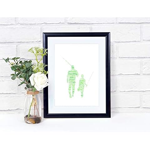 Custom Fisherman and son Wordart Frame, Birthday Gift For Fishing Fanatics A4 Frame Glossy Paper (Green) Cover