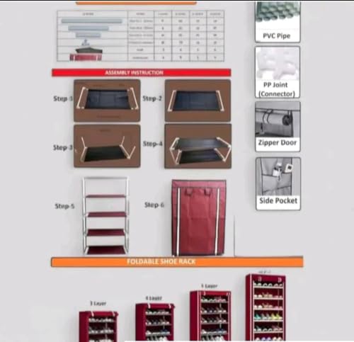 Image of 6 Layer Shoe Rack with Blue Cover, Foldable Space Saving