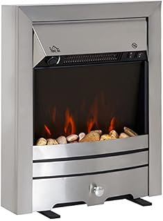 HOMCOM 2KW Stainless Steel Electric Fireplace Pebble Burning Effect Heater Fire Flame Indoor Stove LED Lighting