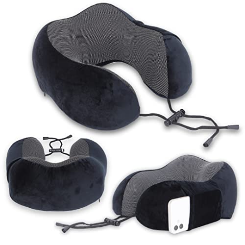 FUR JADEN Memory Foam Luxury Travel Neck Support Rest Pillow Eye Mask, Noise Isolating Ear Plugs Portable Combo (Black) (Image - 7)