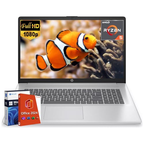 HP 17.3 inch Business Laptop, AMD Ryzen 5 7430U(Up to 4.3GHz), 64 GB RAM, 1 TB SSD, 17.3 inch FHD Display, Anti-Glare, Long Battery Life, Windows 11 Pro, Microsoft Office 2024 Lifetime