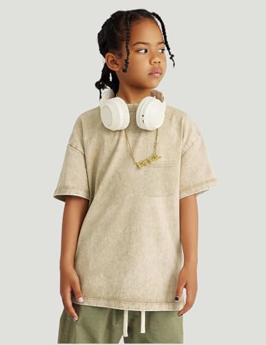 Yimoon Boys Girls Cotton T-Shirts Kids Oversized Acid Wash Tee Shirts Loose Fit Short Sleeve Summer Basic Tops 5-12Y3