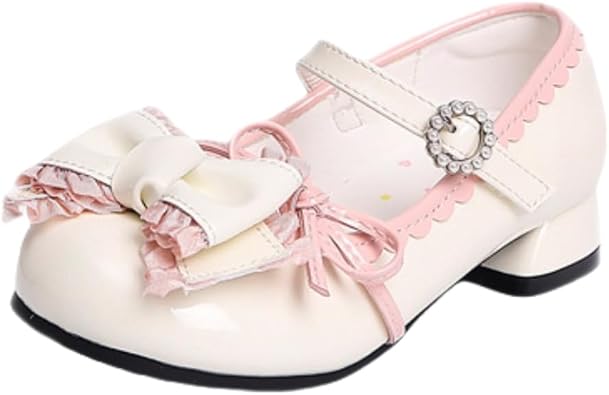 Girls Low Heels Princess Dress Shoes Bowknot Rhinestone Lolita Mary Jane Pumps Wedding Party