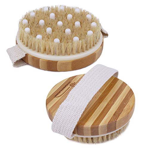 Vivezen - Brosse de massage et de drainage, anti cellulite en bambou 11 x 11 x 3,5 cm avec poignée de maintien