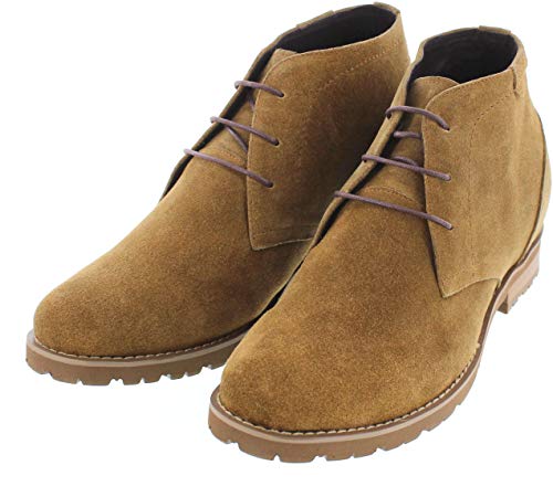 CALTO Men's Invisible Height Increasing Elevator Shoes - Khaki Tan Nubuck Leather Lace-up High-top Chukka Style Dress Boots - 3 Inches Taller - T65561 - Size 6.5 D(M) US3