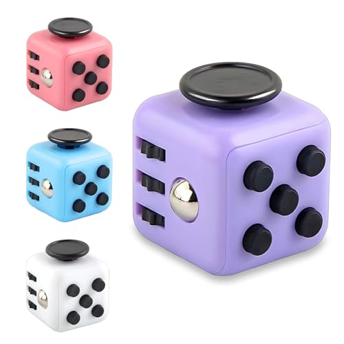 Anti Stress Würfel Set, 4 Stück Fidget Toys in Lila, Weiß, Blau und Rosa, ADHS Würfel für Kinder und Erwachsene, Ideal für Geburtstag, Halloween und Weihnachten
