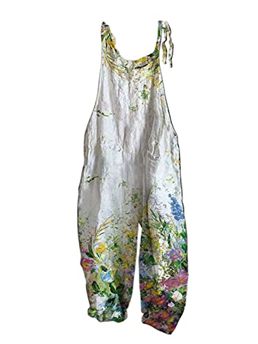 Damen Baggy Lose Bein Latzhose Damen Casual Loose Fit Overalls Print Overalls mit Schulterknoten Cover