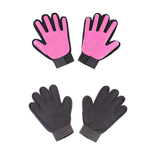 Pet Hair Remover Glove for Cat Dog, Pet Grooming Glove for Dog Cat Brush Gentle Shedding and Grooming Pet Supplies Massage Mitt Five Finger Design Efficient for Long & Short Fur Pet, 1 Pair Pink
