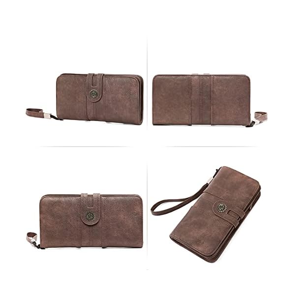 Women Wallet Large Leather Designer Card Holder Organizer Long Ladies Travel Clutch Wristlet Coffee - Image 7