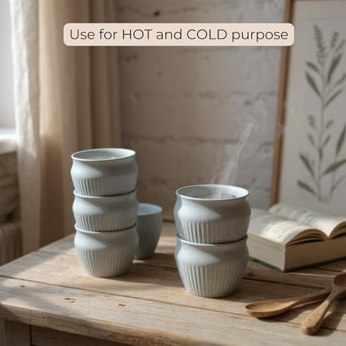 Image of Happy Cove Eco Friendly Cup Set of 6 for Tea | Biocomposite Rice Husk & Bamboo Fibre | 225ml Unbreakable Chai Cups | Microwave Safe Tea Kulhad | Hot & Cold Coffee Mug, Milk & Tea Cup Set