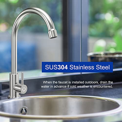 CECIPA Kaltwasserhahn Küche, Wasserhahn Küche nur Kaltwasser mit Muttern aus Edelstahl 304 Plattendicke bis zu 4cm, Wasserhahn Kaltwasser mit 60cm AnschlussschlauchX1, Küchenarmatur für Küche&Garten
