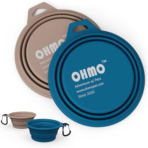 OHMO Bebedero Perro Portátil (2 unidades, 400ml, azul y beige), C...