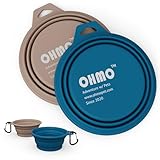 OHMO Ciotola portatile per cani, (set di 2, 400 ml, blu e beige) ciotole in silicone per gatti e cani, ciotola acqua cane portatile ciotole da viaggio pieghevoli portatili