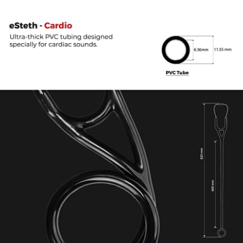 Esteth Cardiology Stethoscope - Professional Tool For Cardio Diagnostic - Ultra Sensitive Single Head Chest Piece, Broad Headset - Extra Ear Tips & Non-Chill Ring - 30" Tubing, Black Stethoscope #TOP2