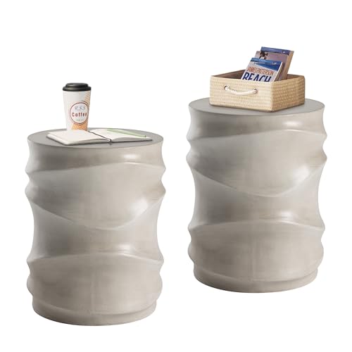 HOMPUS Outdoor Side Table Set of 2, Round Concrete Side