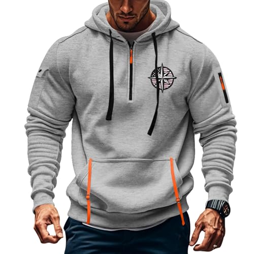 Fall Winter Quarter Zip Hoodie Men Pullover Tactical Sweatshirt Vintage Long Sleeve Casual Hoodies with Pockets
