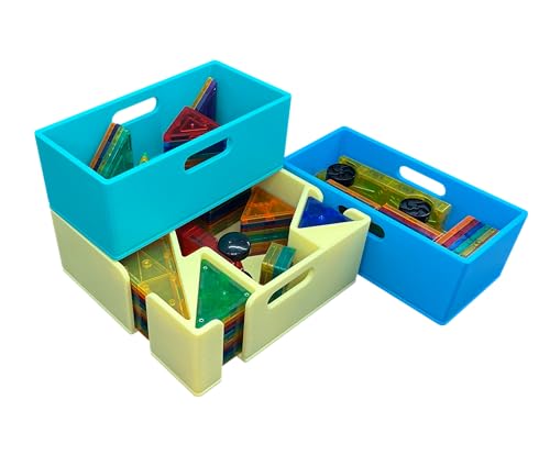 TILE TOWER Magnetic Tile Storage - Starter Stack, Storage System, Standard Sorter with (2) Half Buckets, Organizer, Bin, Kids, Toys (Pastel 1)